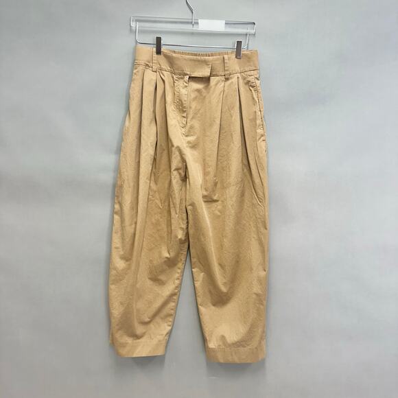 COS tan khaki pleated barrel balloon leg chino pant elastic waist Size 10 - Picture 3 of 16
